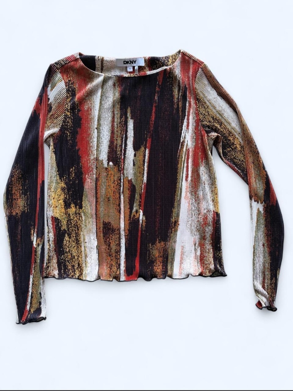 DKNY Women's Multicolor Brushstroke Pleated Long-Sleeve Top